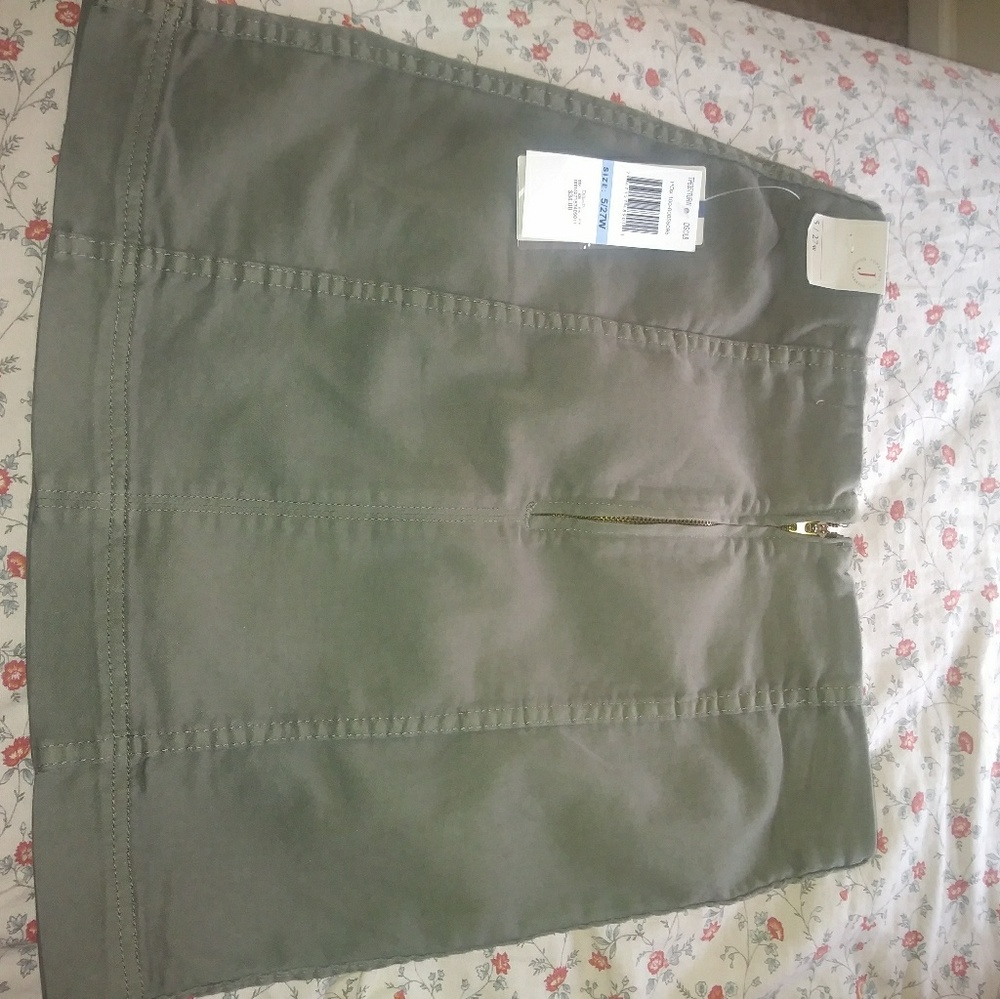 Olive Green Mini Jean Skirt with Zip in the Middle